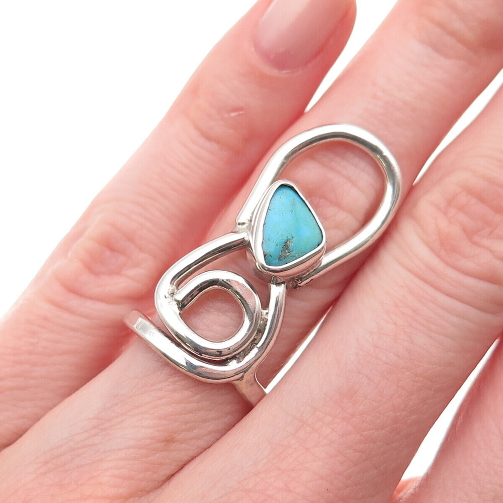 Old Pawn 925 Sterling Silver Vintage Southwestern Turquoise Tribal Ring Size 5